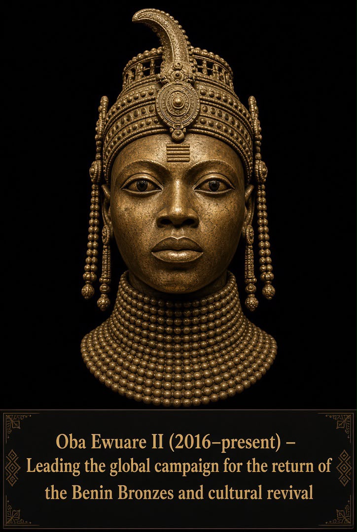 Bronze-style portrait head of Ọba Ewuare II