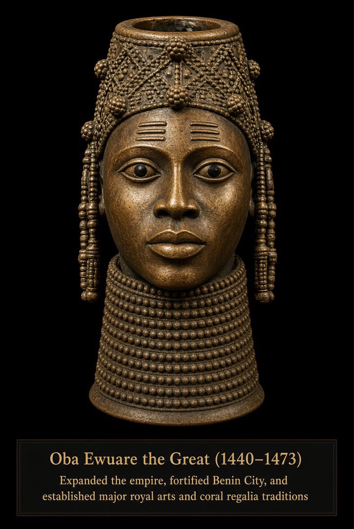 Bronze-style portrait head of Ọba Ewuare the Great
